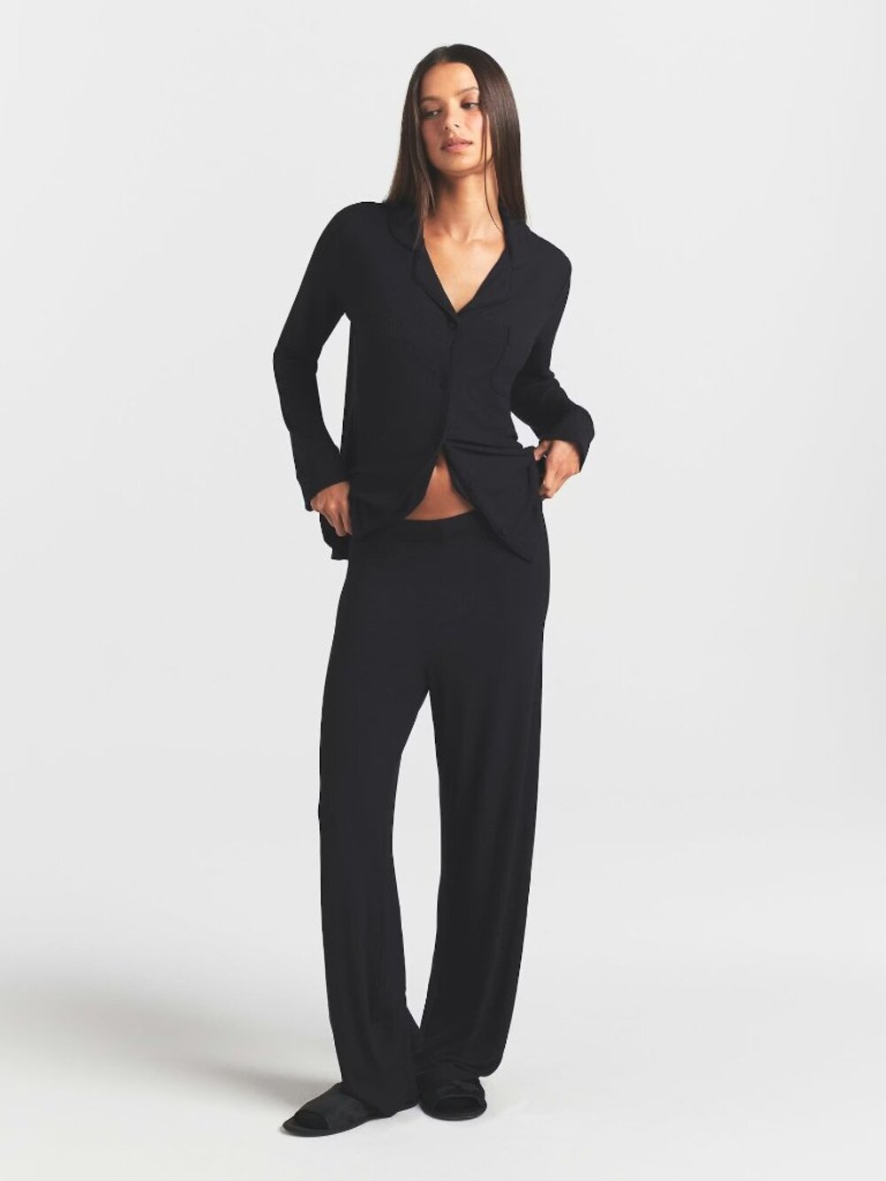NWT SKIMS Soft Lounge Rib Sleep Set in Black Size Large